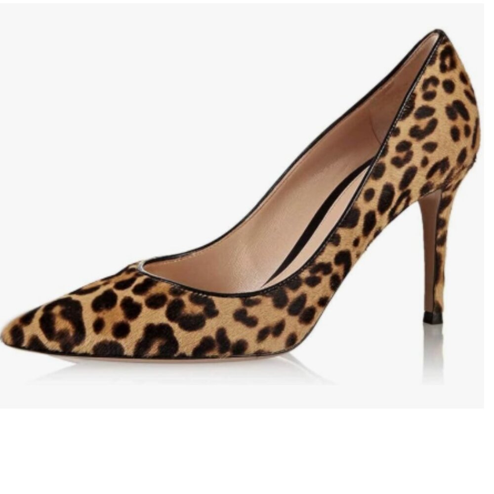FSJ Leopard Print Pointed Toe Stiletto Heels